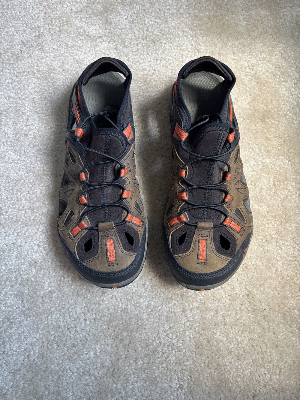 NEW! Merrell Men's Brown and Orange Closed-Toe Hiking Sandals